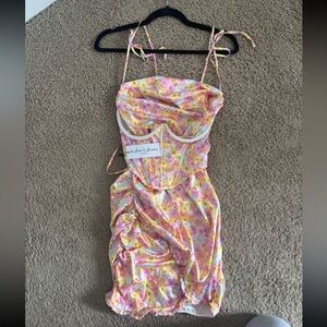 For Love And Lemons Vibrant Floral Satin Dress- New